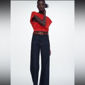 zara elastic hem red top